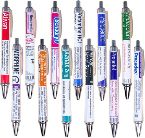 YJ PREMIUMS 12 PC Pharmacy Pens for Nurse & Pharmacist | Funny Drug Nursing Week Gifts for Women, Vaccine Syringe