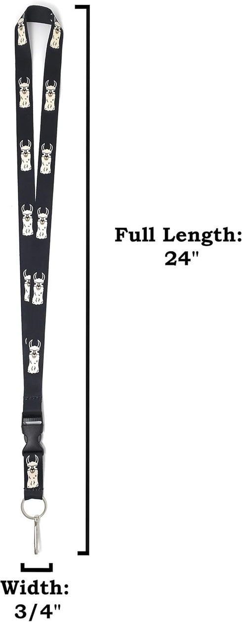 Vinylcation Hip Llama Lanyard Keychain and ID Holder - Durable Black Polyester Novelty Necklace (Llama)