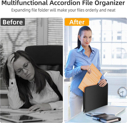 Huolewa Fireproof Accordion File Organizer, Portable Expanding Folder with Waterproof Zipper