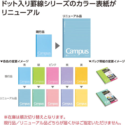 KOKUYO Campus Notebook, Dot B 6mm Ruled, Semi-B5, 30 Sheets, 35 Lines, Pack of 5, 5 Colors, Japan Import (NO-3CBTNX5)