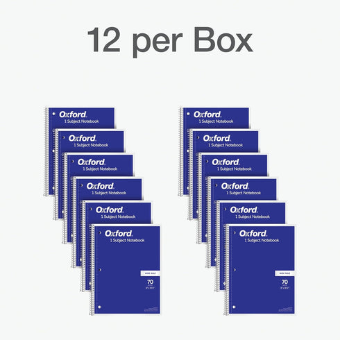 Oxford Spiral Notebook, 12 Pack, 8" x 10-1/2", Bulk College Ruled, Blue Covers, 70 Perforated Sheets