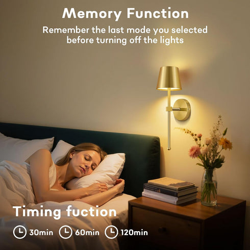 Set Dimmable LIGHTESS Battery Operated Wall Sconce of Two with Touch and Remote Control, Rechargeable Wall Lights