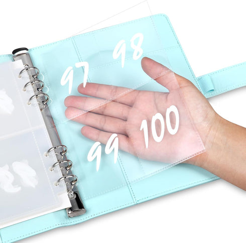 MUQING 100 Envelope Challenge Binder, Money Saving Envelopes for Cash Challenge, Saving $5050 Budget Planner Book, 25 Sheets Silkscreen to Digital 100 (Blue) by MUQING