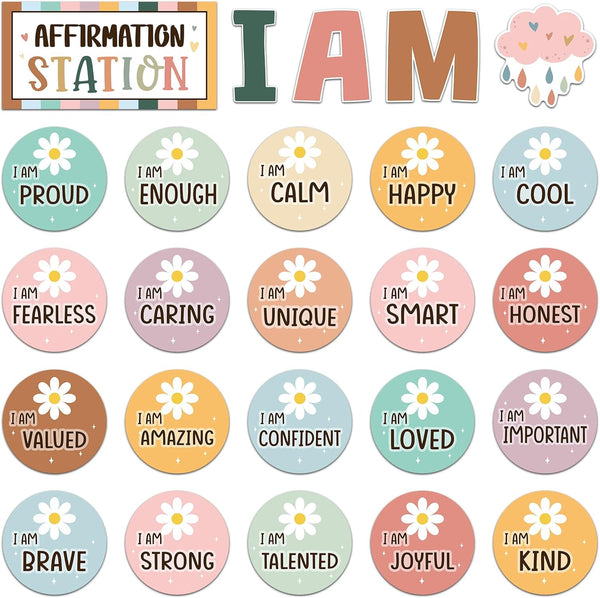 Frienda Boho Affirmation Station Bulletin Board Set, Motivational Posters and Positive Affirmations for Classroom