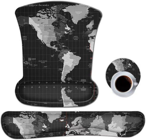 ToLuLu Ergonomic Keyboard Wrist Rest Pad and Mouse Pad Set, Non-Slip Support with Raised Memory Foam, Cool World Map