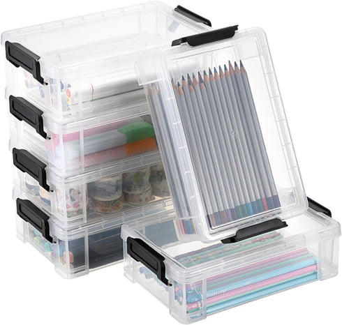 BTSKY 6 Pack Extra Large Capacity Plastic Pencil Box Stackable Clear Pencil