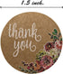 Brown Kraft Floral Thank You Stickers, 1000 Thanks Flowers Labels Roll, 1.5" Round