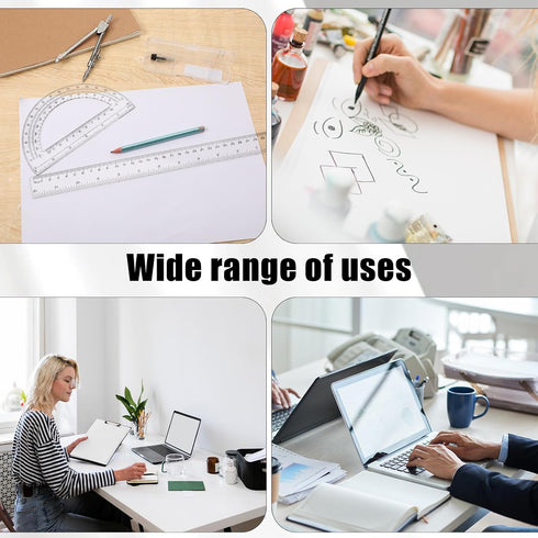 JJUNW Set, 3 12Inch Geometry Pcs Geometry Tools with Drawing Compass Clear Plastic Ruler Protractor Math Ruler