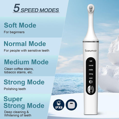 8 5 Tooth Polisher,Rechargeable Tooth Whitening Kit for Teeth Cleaning and Whitening, with Brush Heads, LED Light