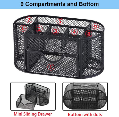 AUSTARK Desk Organizer Stationery Storage, Pencil Holder for Desk, Wire Mesh Office Supplies Accessories & Workspace
