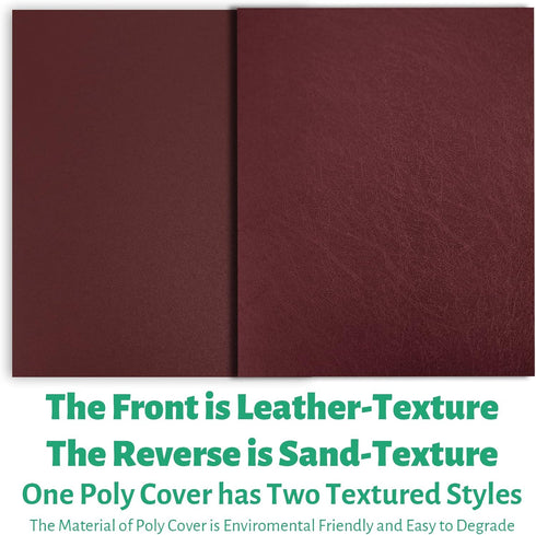 Binditek 50 Pack Maroon Leather Textured Polycovers, 16 Mil Binding Presentation Covers for Business Reports, 8-1/2 x