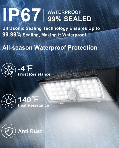 4-in-1 150 4 IP67 Solar Motion Lights Outdoor - Wide Angle, Modes, White & Warm Light, Waterproof, Fence, Wall, Step