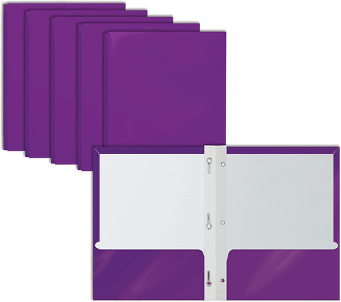 Better Office Products 25-Pack Glossy Purple Paper Folders with Prongs, Letter Size, 8.5 x 11-Inch