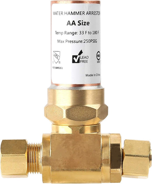 Solimeta Compression Tee Water Hammer Arrestor, 3/8" OD X 3/8" OD Female, Lead-Free Brass