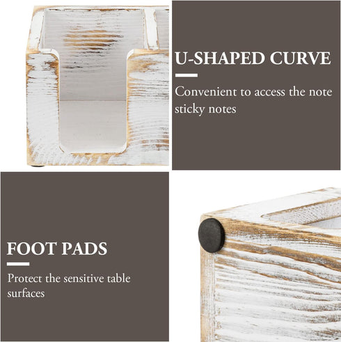 MyGift Shabby White Washed Solid Wood Sticky Note Holder, Office Desktop Storage Caddy for Memo Pads and Pens