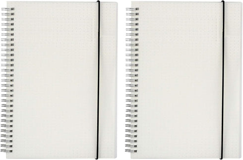 Yansanido Spiral Notebook, 2 Pcs 10.1 Inch x 7.6 Inch B5 Thick Plastic Translucent Frosting Hardcover Dot Paper 80 Sheets -160 Pages Journals for Study and Notes (B5 7.3"X 10"-Dot Grid 2pcs)