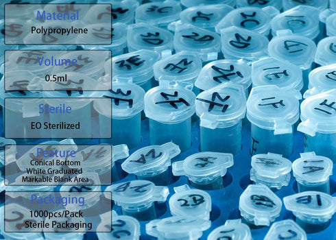 300pcs 0.5ml Microcentrifuge Tubes, EO Sterilized Plastic Small Vials with Caps for Sample Storage without Leakage