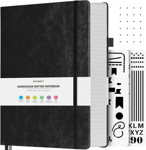 Dotted Journal Notebook, Large B5 Hardcover Leather, 312 Numbered Pages, 100gsm No Bleed Dot Grid, 7.6'' X 10''