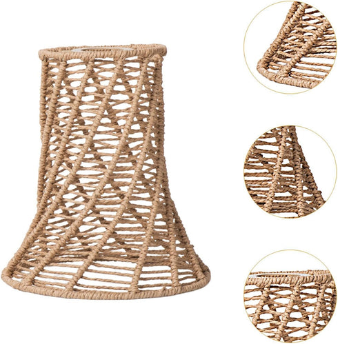 Bulb Woven Paper Rope Lamp Shade Pendant Light Cover Guard Decorative Retro Rustic Boho Lampshade for Home Living Room