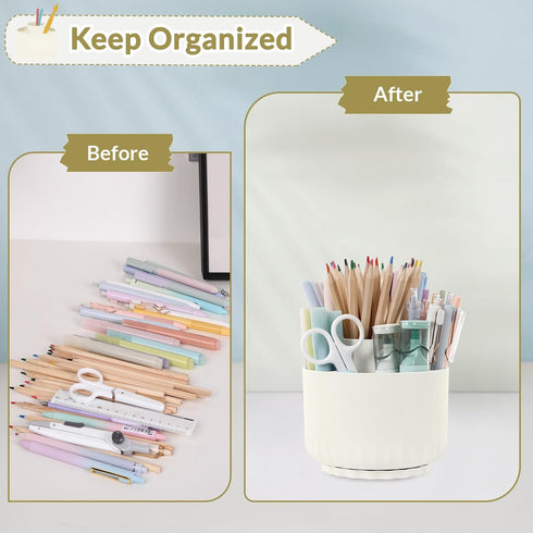 SKYDUE 360 Degree Rotating Desk Organizer, Dual-Purpose Pencil Pen Holder with 5 Slots for Office, School, Home Decor