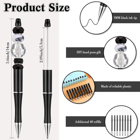 Crtiin 50 Pcs Plastic Beadable Pen, Bulk Shaft Ink Ballpoint Pens, DIY Making Gift Office Supplies