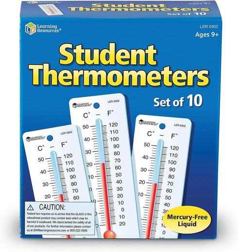 Set 10, 8+ Learning Resources Student Thermometers, Classroom Supplies, Homeschool, of Ages