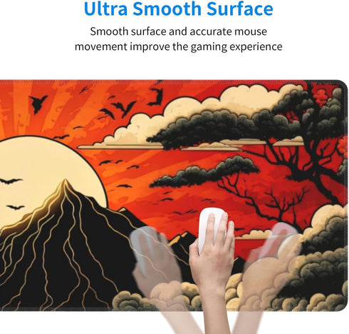 XL Japanese Mount Fuji Red Sunset Gaming Mouse Pad, Large Non-Slip Rubber Mousepad, 31.5'' X 11.8''.