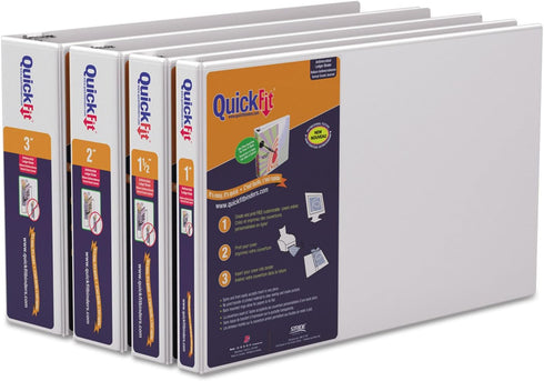 QuickFit Heavy Duty 11 x 17 Inch Spreadsheet View Binder, 1 Inch Locking Angle D Ring, White