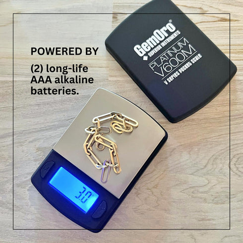 GemOro Platinum V600M, Durable Jewelers Countertop Portable Mini Scale, Digital Precision Tool, 600g x 0.1g