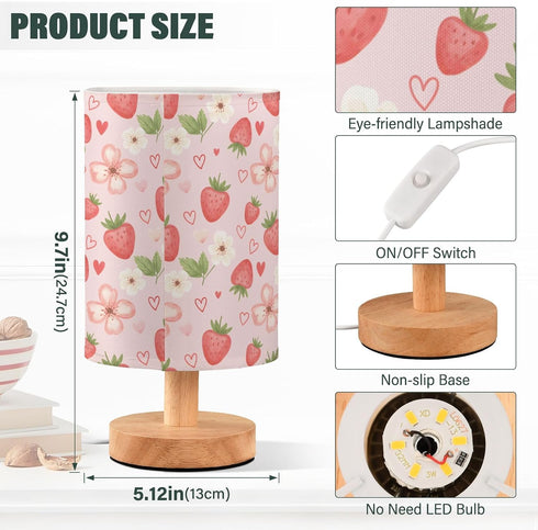 ALAZA Bedside Table Lamp for Bedroom Strawberry Pink Floral Nightstand LED Light Lamps with USB Port Linen Fabric Shade