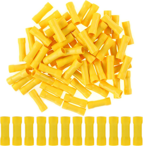 Hilitchi 100pcs Butt Insulated Splice Terminals, Electrical Wire Crimp Connectors, 12-10AWG, Yellow
