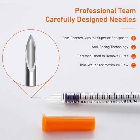 U-100 1/2ml 31ga 0.5cc 31G x 8 mm Lab Disposable Dispensing Supplies, 100Pack