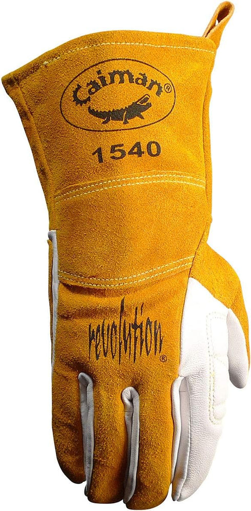 Caiman Premium Goat Grain TIG/Multi-Task Welding Gloves, Split Cowhide Back, 4-Inch Extended Cuff, White/Gold, X-Large (1540-6)