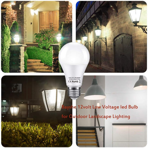 12V LED Light Bulb 60W Equivalent E26 7W 630Lm, Low Voltage AC/DC 11-18V, A19-12volt RV Marine, 6 Pack