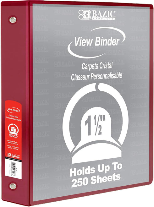 BAZIC 3 Ring Binder 1.5" Economy View Binders Organizer, Burgundy, Round Ring, Hold 280 Sheets