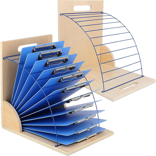 Clipboard Holder, Wooden Clipboard Storage Rack with Sturdy Metal Shelf, Organizer for Classroom, Office, Home (2 PCS)
