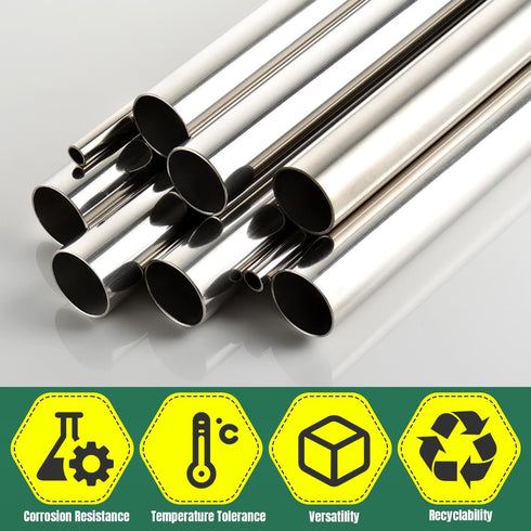 5/16" OD 304 Stainless Steel Tube, 1mm Thickened Wall, 12" Length Round Metal Tube, 4 Pcs for Industrial Use