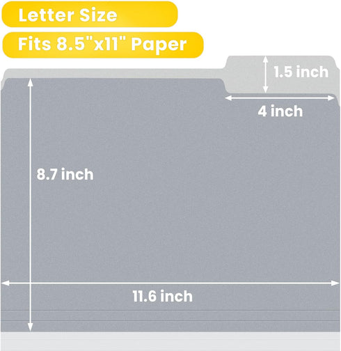 SUNEE Letter Size File Folders, 100 Pack Gray Manilla Folders 8.5 x 11 with 1/3-Cut Tabs for Office Home School