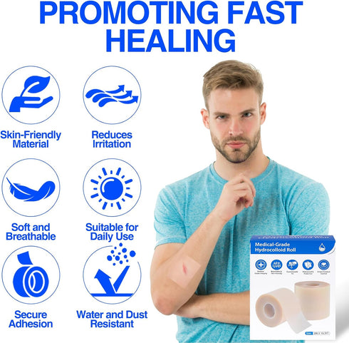 LukToMao 2" 19.7' Hydrocolloid Roll Hydrocolloid Bandages for Wound Care, Waterproof SelfAdhesive Hydrocolloid Tape
