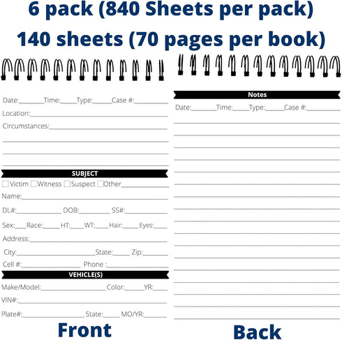 Law Enforcement Incident Report Notepads, Sheriff, Security & Police Gear, EDC Officer Notebook, Cop Gifts, Interview Equipment Accessories Book, 6 Pack (Pollice) by Field Equipt