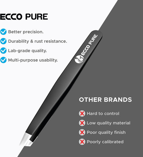 ECCO PURE Precision Slant Tip Tweezers Stainless Steel Forceps for Lab, Crafts, and Fine Handling