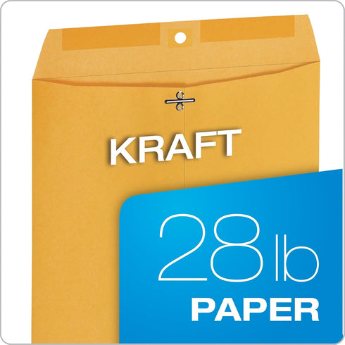 Quality Park 10 x 13 Clasp Envelopes, Brown Kraft, 100/Box, Gummed, Moisture-Activated Adhesive