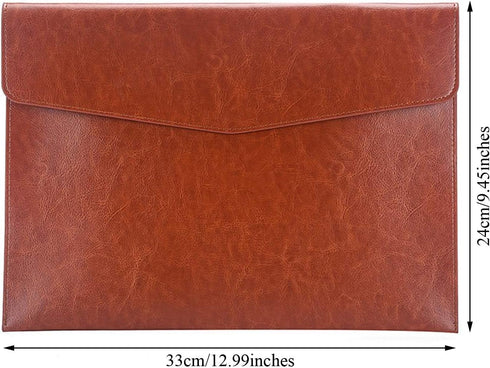 Enyuwlcm PU Leather A4 File Folder - Document Holder Envelope Case with Snap Closure for Receipt, Brown
