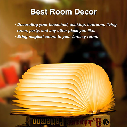 7 Foldable Book Lamp Light Decor Gift, Color LED Night Light Leather Cover USB Rechargeable, Unique Paper Book Light