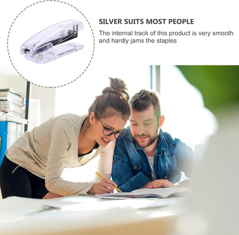 Tofficu 1pc Silver Stapler, Plastic Desktop Stapler, Heavy Duty, One Touch Stapler, Manual Stapler for Office