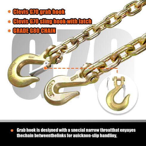 TKK G80 Transport Binder Chain, 3/8 Inch x 8 Foot Heavy Duty Chain for Transporting and Towing Equipment