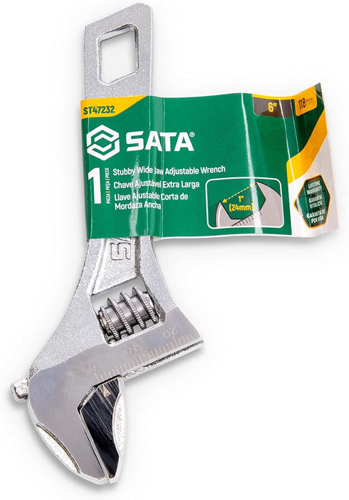 SATA 6 Inch Stubby Wide Jaw Adjustable Wrench - ST47232