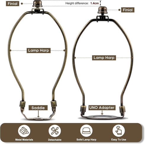 GooChan 8.5-Inch) Lamp Shade Harp, Antique Brass Lamp Harp Frame Lampshade Bracket, Detachable Shade Holder for Floor