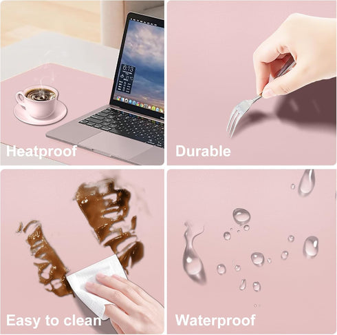 Desk Mat with Wireless Charging, Pink Mouse Pad with Charger, Large Leather Computer Mouse Pad for Keyboard and Mouse