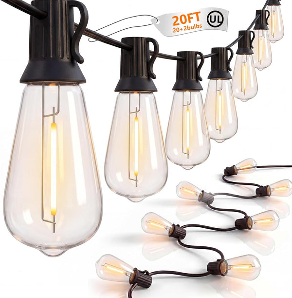 20FT ST40 LED Outdoor String Lights with 22 Shatterproof Vintage Edison Bulbs,